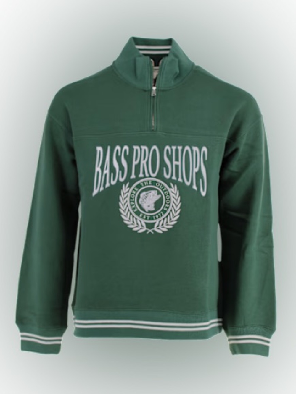 NWT BASS PRO SHOPS Quarter Zip Sweatshirt Mens Large Hunter Green Embroidered
